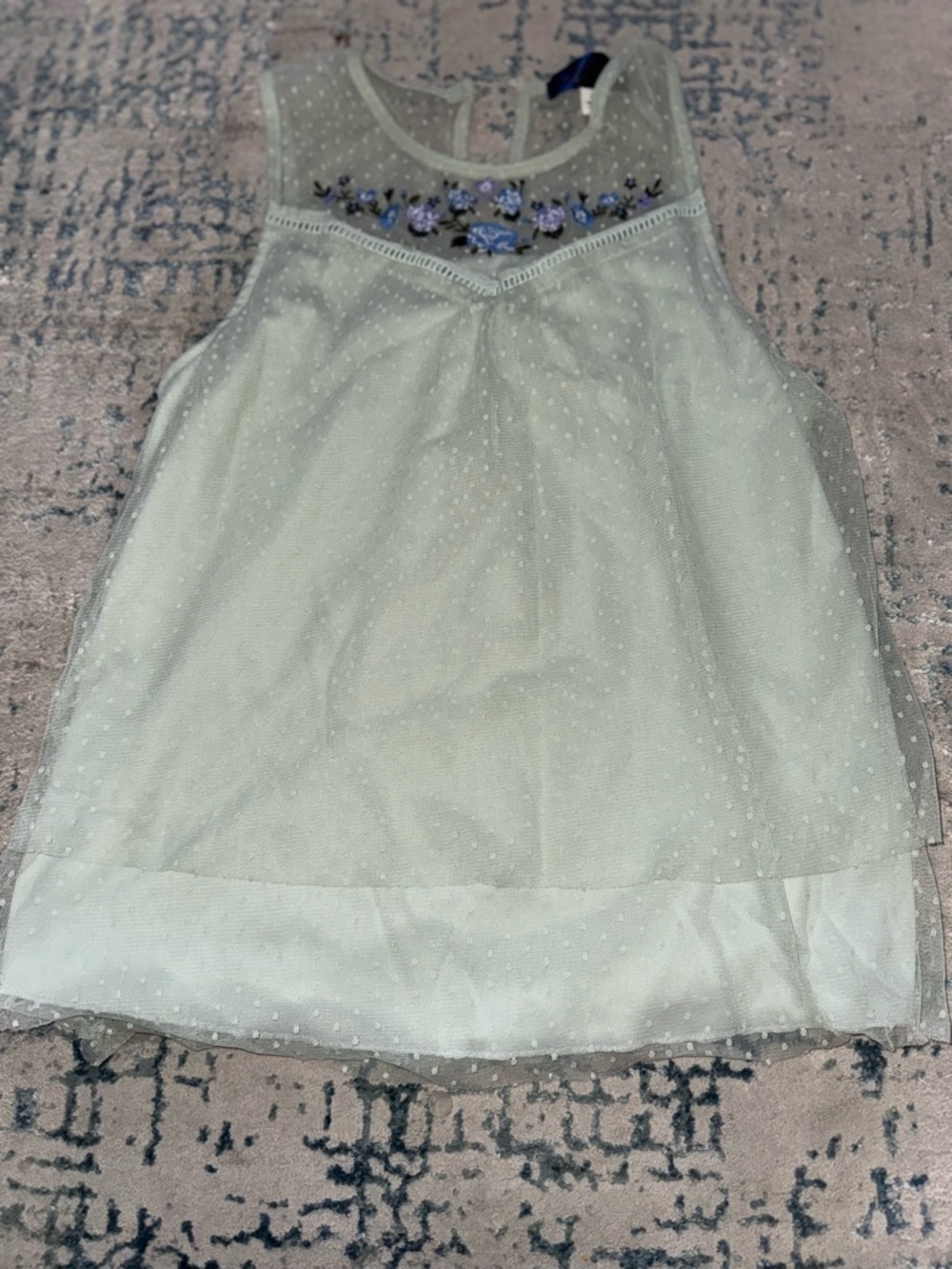 Blue Rain Cream Swiss-Dot Sleeveless Top with Lilac Embroidery